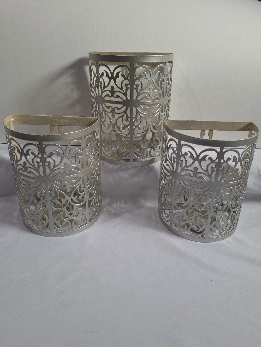 Metal Filigree Wall Sconce Candle Holders Set Of 3 Silver
